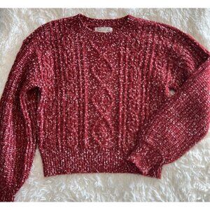 Free People Band Of The Free Sz Small Red White Tweed Cableknit Sweater